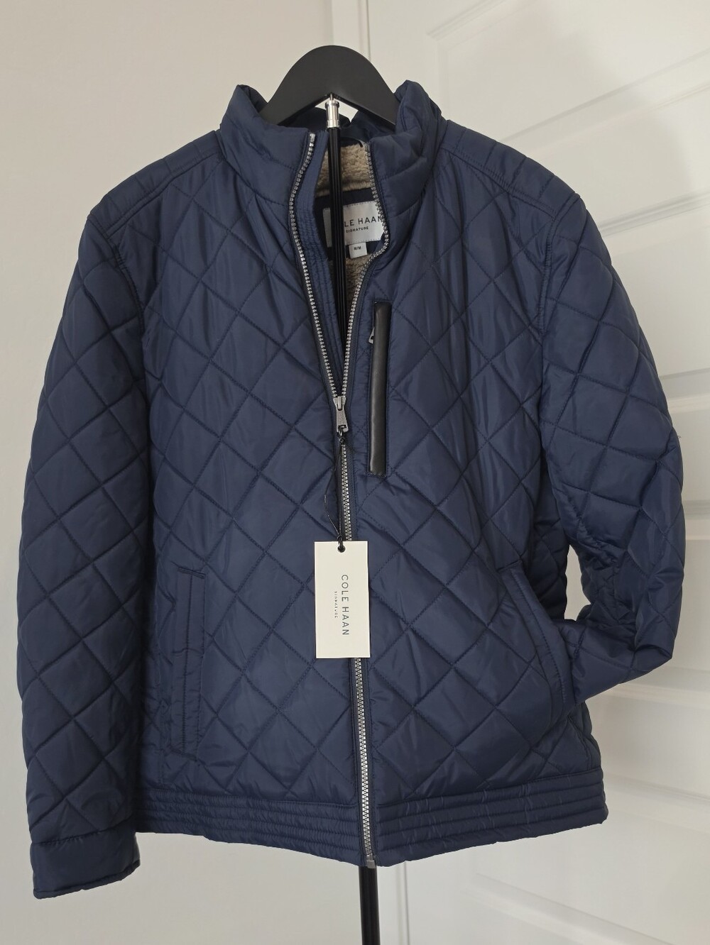 NWT Cole Haan Men’s Signature Diamond Quilted Sherpa Lined Jacket Navy Sz M & XL